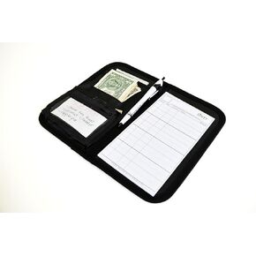 iServ Server Book for Waitress with 2 Zipper Pockets, Guest Check Book Organizer, Secure Money Pockets for Cash and Coin, Order Pad and Pen Holder Waiter Book Black Server Booklet Fits Server Apron
