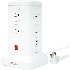 Power Strip Tower, Surge Protector with 6 USB Ports, 6.5 Ft 8 AC Outlets Charging Tower with Overload Protection for Home Office