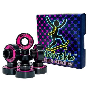 Skateboard Bearings with Built-in Spacers 8mm 8 Pack, Precision Longboard Bearings Skateboard Cruiser Board Surfskate Cruising Carving(Black Magenta 7)