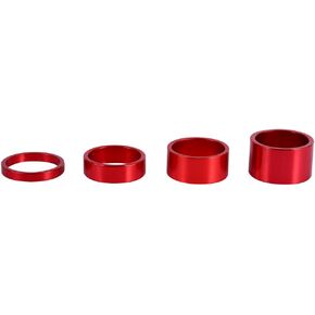Keenso Headset Spacer, 4 Colors 4Pcs/Set 5mm/10mm/15mm/20mm Aluminum Alloy Headset Spacer Front Stem Fork Washer for 28.6mm Front Stem Fork(Red)