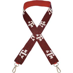 Lashicorn Texas Beaded Purse Strap Maroon & White College Game day Clear Handbag Replacement Strap Stadium Football University 49 x 1.75" Gig Gold Hardware Clips