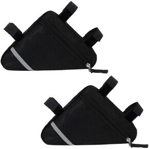 2 Pieces Bike Triangle Bags, Waterproof Bicycle Front Tube Frame Bag, Double-Sided Reflective Decoration Makes Night Riding Safer (Black)
