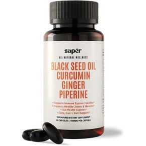 Black Seed Oil, Curcumin, Ginger, Piperine Capsules, 60 Count, Immune Support, Joint & Muscle Health