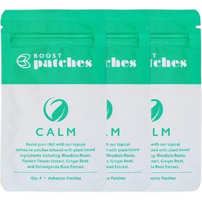 Boost Calm (12 Ct - Pack of 3) Plant-Based Patches Infused with Rhodiola Rosea, Passion Flower Extract, Ginger Root, & Ashwagandha Root Extract | Non-Toxic, Latex-Free Adhesive | Made in The USA