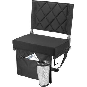 VILLEY Stadium Seats for Bleacher with Back Support, Folding Stadium Seat Cushion, Portable Bleacher Chair, Stadium Chair for Sports Events, Black