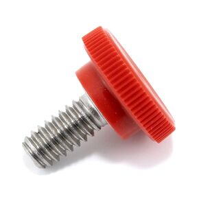 1/4"-20 x 1/2" Thumb Screw Stainless Steel - Red Knurled Round Plastic Knob - Standard/Coarse Thread Thumbscrew - Length: 0.500" - Proudly Built in USA - Package of (4)