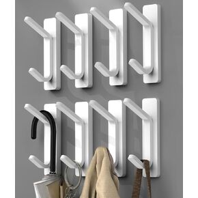 YIGII Utility Hooks/Adhesive Hooks for Hanging, Damage Free Hanging Wall Hooks with Adhesive Strips, Removable Wall Hooks Heavy Duty in Living Spaces, 8 Plastic White Hooks and 8 Adhesive Strips