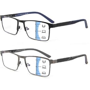 2 Pack Multifocal Progressive Reading Glasses Men, Blue Light Multifocus Bifocal Readers for Mid and Near Range in Saudi Arabia