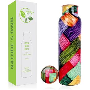 Nature's Own Pure Copper Water Bottle 1000ml – 34 Oz Extra Large – An Ayurvedic Pure Copper Water Bottles For Drinking More Water - Leak Proof Heavy Duty Copper Vessel (Floral 2)