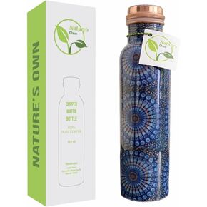 Nature's Own Pure Copper Water Bottle 1000ml – 34 Oz Extra Large – An Ayurvedic Pure Copper Water Bottles For Drinking More Water - Leak Proof Heavy Duty Copper Vessel (Floral 2)