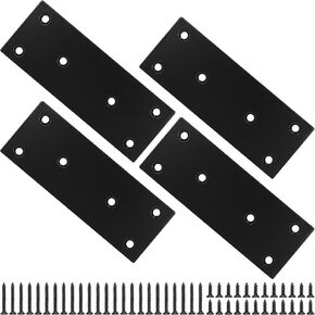 48x169mm Mending Plate, Black Metal Flat Straight Brace Bracket, Stainless Steel Double-Wide Metal Plate, Joining Plate for Wood Furniture Fence Fastening & Fixing, 2 Pack