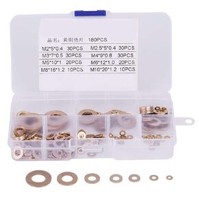180Pcs Flat Washers Brass Fasteners Assortment Set M2/M2.5/M3/M4/M5/M6/M8/M10 with Box