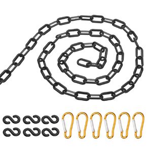 PATIKIL 20Ft Plastic Chain Barrier, Safety Link Chain with 6 S-Hooks and 6 Clips for Crowd Control at Driveway Elevator Parking Lot, Black
