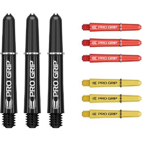TARGET Darts Pro Grip Shafts – Set of 9 | 3 Colours, Multicolour | 3 Size Options (Short, Intermediate, Medium) | Dart Stems, Professional Darts Accessories, 2BA Shaft Multipack with Rings