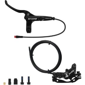 BUCKLOS HD-E735 2-PIN 4 Pistons E-Bike Electric Power Off Hydraulic Disc Brake Set,Left Front 1150mm Right Rear 1950mm Aluminum Alloy Caliper Lever for ebike/Scooter/MTB Mountain Bike(Pre-Bled)