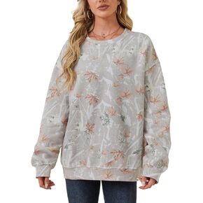 Camo Sweatshirt for Women,Maple Leaf Print Oversized Sweatshirt for Women,Womens Camo Crewneck Sweatshirt