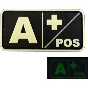 Mini First Aid Patch PVC A Positive Patch [Black and White Glow Dark] Compatible with Velcro PVC Patches for Hats,Plate Carrier Patches,Ifak Patch,First Aid Kit Patch,Blood Type Patch,A Pos Patch