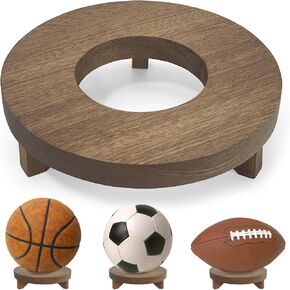 Wooden Basketball Stand Holder for Display and Storage of Soccer, Basketball, Volleyball, Rugby, Bowling Balls, Crystal Ball and Autographed Memorabilia