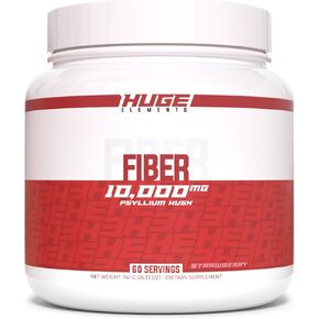 Huge Supplements Fiber, 10 Grams of Premium Psyllium Husk Powder, Soluble Fiber for Digestive Health & Functions, Natural Prebiotic with Delicious Flavors (60 Servings) (Strawberry)