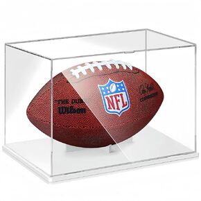 New Version Football Display Case, Premium Clear Acrylic Display Case Full Size with Removable Interior Football Display Stand, Thickened UV Protection Football Display Holder for Autographed Football