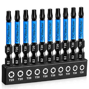 10-Pack T20 Torx Bit 2 Inch, Professional-Grade T 20 Torx Screwdriver Bits for Impact Driver, Magnetic Star Design, S2 Alloy Steel with 1/4'' Hex Shank & CNC - Machined Tips