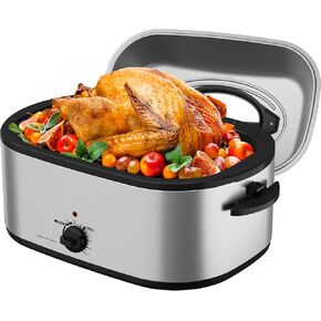Roaster Oven 28 Quart, Electric Roaster Oven with Visible & Self-Basting Lid, Turkey Roaster Oven with Removable Pan & Rack, Variable Temperature Control, Stainless Steel, Black