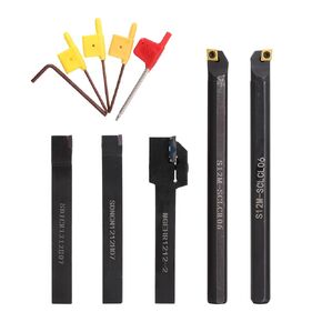Indexable Lathe Turning Tool, 1/2'' Shank 5pcs Metal Lathe Tools Carbide Turning Tool Holder Set for Turning Grooving Threading with Wrenches