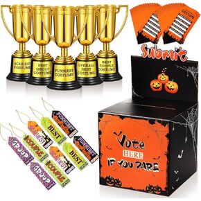 Sratte 56 Pcs Halloween Party Supplies Include Halloween Contest Ballot Box, 5 Gold Skeleton Trophies, 40 Voting Cards and 10 Award Prize Cards for Game Favor Fun Decor(Classic)