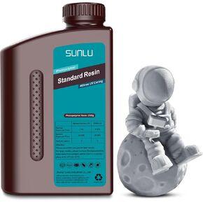 SUNLU 3D Printer Resin, Upgraded Standard Plus Fast Curing 3D Resin, 395 to 405nm UV Curing 3D Printing Liquid Photopolymer Resin, Higher Precision, Stronger Toughness, Standard Plus Resin 2000g, Grey