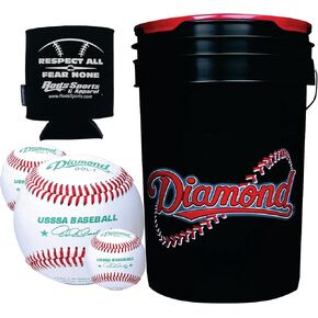 Diamond Sports DOL-1 USSSA - 30 Leather Baseballs with 6-Gallon Ball Bucket and Rods Insolated Can Sleeve