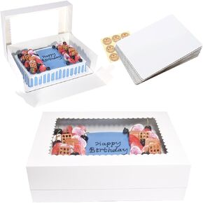 JJO 14x10x4 Inches 10 Pack Cake Boxes with Cake Board,White Cake Boxes for Quarter Sheet Cake,Donuts,Cupcakes, Brownie&Pie