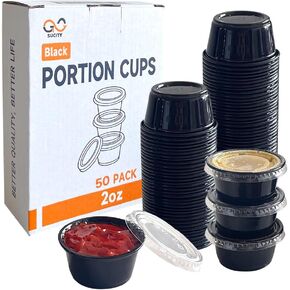 130set-2oz Jello Shot Cups with Lids, Plastic Condiment Cups, Portion Containers with Lids, Sauce Cups, Ideal for Dipping Sauces
