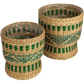 سلة ثنائية من الأعشاب البحرية التعاونية الإبداعية مع بطانة بلاستيكية، خضراء وطبيعية، مجموعة من 2 in Kuwait