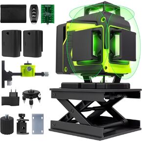 Laser Level 360 Self Leveling kit, 4D 4x360° Green Cross Line Vertical and Horizontal Line Lazer Leveler, laser level tool for Picture Hanging Construction, Batteries, Magnetic Stand, Carrying Bag