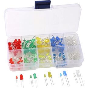 200PCS HIRCQOO LED Diode Lights 3mm & 5mm LED Lights Emitting Diodes Set Kit Compatible with Mount Panel Display Socket Base Diode Lighting DIY Kit