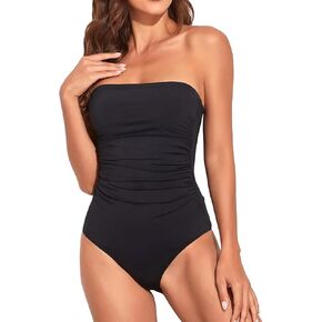 Holipick Women Tummy Control One Piece Swimsuits Strapless Bandeau Bathing Suits Slimming Halter Swimwear