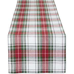 طاولة طعام وديكور مطبخ للعطلات من مجموعة Tartan Plaid Collection من DII، مفرش طاولة عيد الميلاد، 14x108، أحمر وأخضر وأبيض