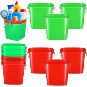 6 Pcs 3 Quart Cleaning Buckets Small Square Bucket Detergent Pail for Home Commercial Restaurant Kitchen Office School (Green&Red)
