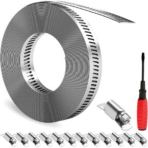GASHER 16FT 304 Stainless Steel Hose Clamps DIY Kit, Clamps Worm, Adjustable Pipe Worm Clamps, For Duct, Radiator, Fuel Line, Pool, Pipe