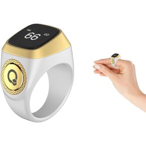 Anlising Smart Ring Counter, Smart Tasbih Zikr Ring, Muslim Islamic Prayer Smart Rings, Tasbih Counter Smart Ring, Tasbeeh Smart Counter, Digital Electronic Smart Tally Counter for Prayer (White,18MM)