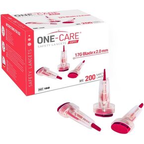 ONE-CARE Opti Safety Lancets, Top Button Activated, 17G x 2.0mm, 200 Count