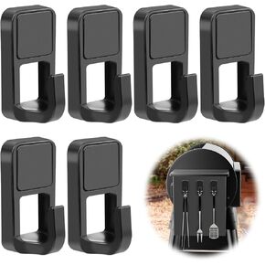 6 Pack Magnetic Grill Hooks, Traeger Magnetic Grill Accessories, Heavy Duty Magnetic Hooks for Grill Tools, Grill Tool Utensil Holder Hanging Barbecue Tool, for Refrigerator, Grill, Kitchen, Black