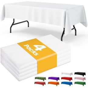 White Plastic Table Cloth Rectangle Table 4 Pack, 54''×108'' White Tablecloth for 6ft Tables, Table Cloth for Disposable Use, Table Cover for Holiday Party, Gathering