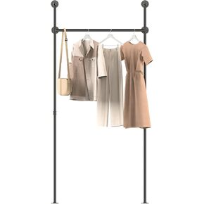 Metal Industrial Pipe Clothing Rack, Wall Mounted Clothes Racks for Hanging Clothes, Closet Organizer System, 2 Columns and 1 Layer, 80.0 x 86.6 Inches, Black, UHCR204B