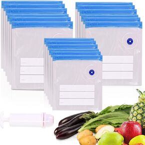 BPA Free Sous Vide Bags 10"X11" 20Pcs Vaccum Sealer Reuseable Bags,Zipper Food Grade Bags with Hand Pump,Food Storage for Meat Vegetable Fruit