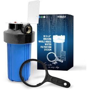 High Capacity 10 x 4.5" Whole House Filter Purifier System for Well or City Water, Presser Relief Button, 1" NPT Brass Port, Double O-ring, Meets NSF Standards & Regulations (Green, 1 Set)