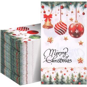 100 Pack Christmas Paper Napkins Disposable Xmas Candy Napkin Holiday Hand Towels for Christmas Dinner Home Kitchen Bathroom