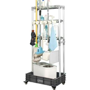 Storage Shelf Broom mop Holder Hold Your Cleaning Supplies Janitorial cart Steel Organizer Wire Rack