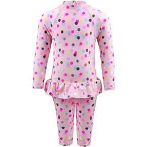Julysand Toddler Girls Pink One Piece Swimsuit Colored Dots Swimwear Long Sleeve Bathing Suit with Zipper