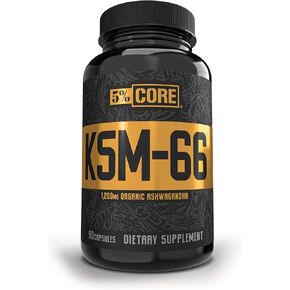 5% Nutrition Core KSM-66 Ashwagandha | 1,200mg Organic Ashwagandha Root Powder Extract | High Potency 5% Withanolides (45 Servings, 90 Capsules)